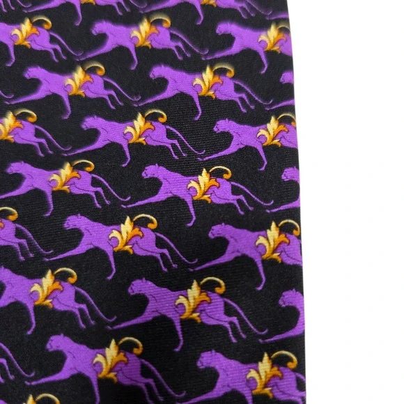 Gianni Versace Mens Necktie Luxury Purple Black Silk Tiger Woven Embroidered‎